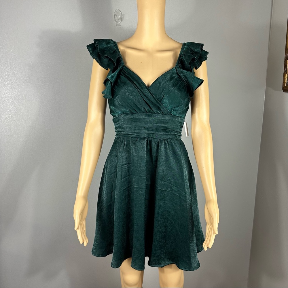 Altar'd State Green Ruffle Sleeve Mini Dress